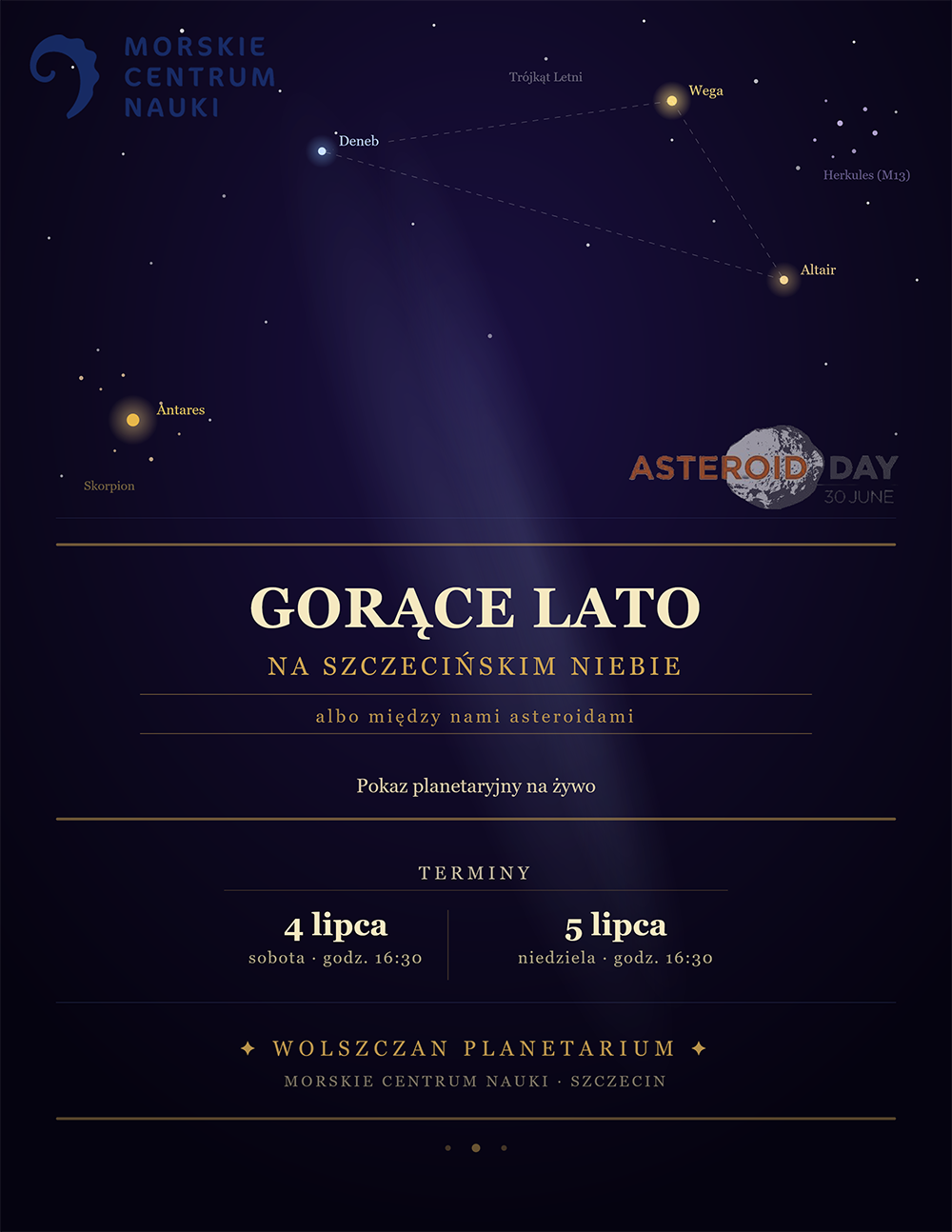 Lipcowy pokaz na żywo z asteroidami w tle
