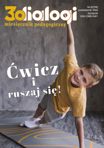 chłopiec w pozie gimnastycznej i napis: Ćwicz i ruszaj się!