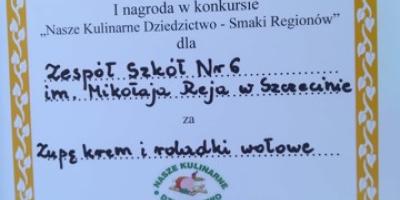 Sukces uczniów ZS 6 w konkursie "Nasze kulinarne dziedzictwo"