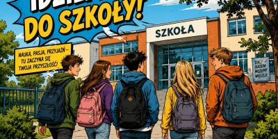młodzież z plecakami zmierzająca do szkoły